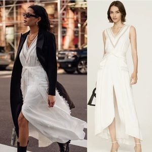 Self Portrait Maxi Long Dress Womens 4 Ivory Lace V Neck Flowy Romantic Wedding